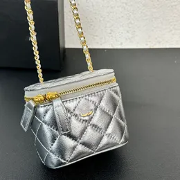 Mini borsa per il trucco Borse con scatola a sfera dorata Borse a tracolla da donna firmate da 11,5 cm Pelle di pecora con diamanti a quadri Hardware dorato Chiusura metallica Borsa di lusso Borsa a tracolla con catena Matelasse