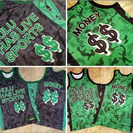 濃い刺繍Hulu Haslive Sports Mesh Basketball Jerseys Green Black Man Size S-XXL