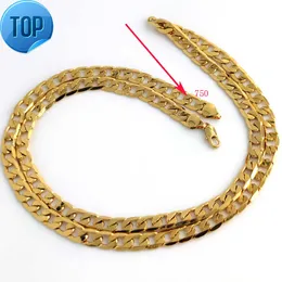 18 K Solid Yellow Gold Filled curb Cuban Link Chain Necklace curb Italian Stamp 750 Mens Women 7mm 75CM long Hip-Hop