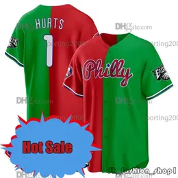 1 Jalen Hurts 3 Harper Split Jersey 62 Jason Kelce Zack Wheeler Rhys Hoskins Aaron Nola Phillies Custom Baseball Jerseys 638