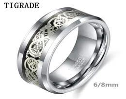 Tigrade 68mm Herren Silber Farbe Wolframcarbid Ring Luxus Ehering Drachen Inlay Modeschmuck Comfort Fit anel masculin 223483719