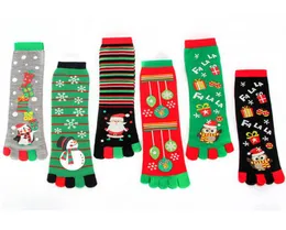 Christmas Toe Socks 8 Styles Women Funny Cartoon 3D Tryckt Five Fingers Socks Snowman Santa Warm Midcalf Long Stocking OOA72029722860