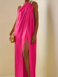 Plus Size Satin Evening Dresses One Shoulder Formal Party Gown Long Maxi Dress Temperament High Split For Women Vestidos 240304