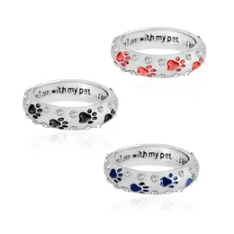 Anéis de banda moda metal strass mão carimbada pata impressão quando estou com meu petdog animal de estimação anéis pé entrega jóias anel dhsys