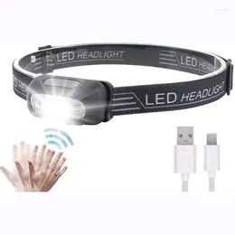 Headlamps USB Rechargeable 5W LED Headlamp 4 Mode Running Head Torch Portable Mini Light With Motion Sensor