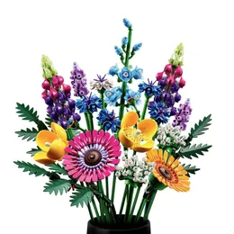 블록 야생화 꽃다발 호환 10313 인공 꽃 생일 축하 생일 배달 Dhow6를위한 식물 작품.