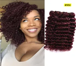 Bourgogne Mongolian Deep Wave 99J Virgin Human Hair 3 Bunds Human Hair Extensions Wine Red 99J Hair Weave Deep Curly2023373