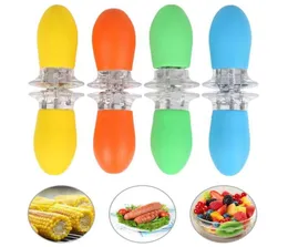 Suportes de espiga de milho em aço inoxidável com alça de silicone e ferramenta conveniente para espalhar manteiga para churrasco carne garfos de frutas 2 peçasset7206072