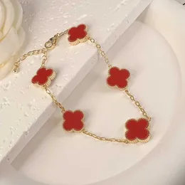 V bangle Elegant and sophisticated red double-sided flower bracelet light luxury and sweet small fragrance bracelet fashionable and versatile niche bracelet