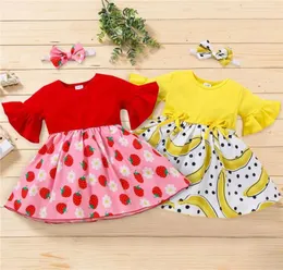 Girl039s Dresses Clothing Infant Summer Outfits Baby Girl Fruit Print Round Neck Flare Sleeve Dress Bowknot Headband3632499