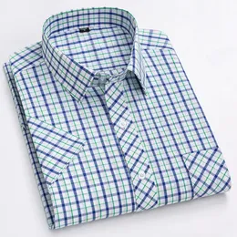 Man Shirt Spring Summer Short Sleeve 100% Pure Cotton Plaid Cool Checkered Shirts Men Business Casual with Pocket Leisure S-4XL 240307