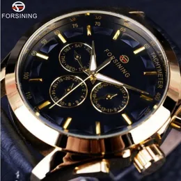 Forsining Business Time Series Black Genuine Leather Strap 3 Dial 6 Hands Men Watches Top Brand Oud Automatic Watch Clock Men289r