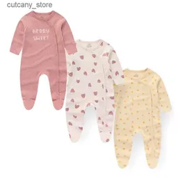 Tute Kiddiezoom 3 pezzi / lotto Autunno Inverno Manica lunga Casual Dolce Baby Girl Pagliaccetto 100% cotone Morbido Tute neonato Vestiti L240307