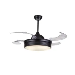 Ventilatori da soffitto moderni 42 Ventilatori da soffitto Lampadari di cristallo 36W Luci oscuranti Telecomando Ventilatori pieghevoli a LED invisibili Lampada Sala da pranzo 1 Dhpi8