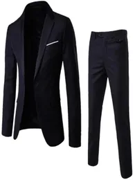 Men039S -spårningsdräkter män affärs fritid en knapp fast färg mager formell platt twopiece fit kostymer för med byxor groom suit4472155
