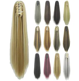 24 Inches Straight Synthetic Claw Ponytail Simulation Human Hair Exentions Grip Ponytails Bundles in 16 Colors MW0603631509