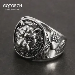 Solide 925 Sterling Silber Herren Löwe Ring Vintage Steampunk Retro Biker Ringe Für Männer Bäume Hirsche Gravierte Männlichen Schmuck 240220