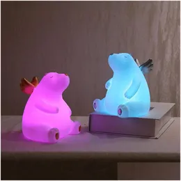 Night Lights Bear Night Light Sile Lamp Color Kids Cute Bedroom Boy Gift Toy Pressure Reducer Drop Delivery Lights Lighting Indoor Lig Dhr61