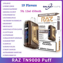 100% Primary RAZ TN9000 Puff E Cigarette 650mAh Rechargeable Battery 12ml Pre-filled Pod 19 Flavors Disposable Vape Puffs 9k Vape Kit