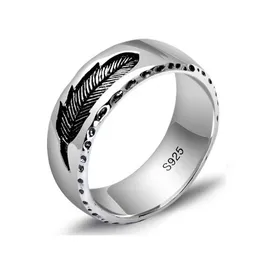 Unibabe 925 Sterling Silver Jewelry Creative Feather Ring Men Women Real Silver Retro Plume Fashion Ring Gift 240220