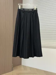 Skirts 2024 Women Fashion Sexy Casual Color Matching Waist Pleated Long Skirt 1216