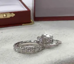 Eterno 925 prata esterlina criado anéis de diamante para mulheres noivado casamento 4ct redondo topázio anel de pedra preciosa jóias finas 1156445