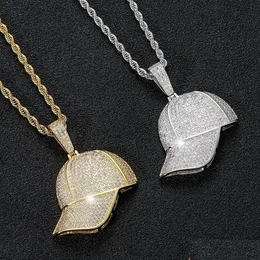 Pendant Necklaces 18K Gold Cubic Zirconia Baseball Hat Necklace Jewelry Set Bling Diamond Hip Hop Summer Hats Pendant Necklaces Women Dh2Rw