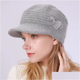 Cappelli a tesa larga Inverno Maglia Cappelli a tesa avara Cappelli di pelliccia di coniglio Cappelli per le donne Accessori moda solidi Consegna di goccia Accessori moda Dhlfl