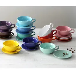 Design Colourful Coffee Set Coffee Cup and Saucer Underglazed Low Procelain Cappuccino Latte Cup 250ml 240222