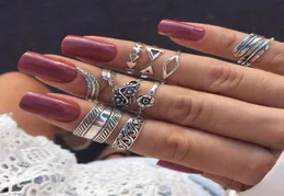 Wedding Rings 9pcsSet Boho Vintage Punk Antique Flower Carved Midi Finger Ring For Women Bohemian Knuckle Set Jewelry5260825