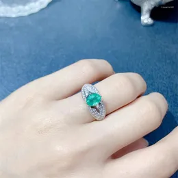 クラスターリングYulem 925女性用シルバージュエリー楕円形の天然エメラルド5x7mm宝石指輪結婚式の約束パーティーギフトアクセサリー