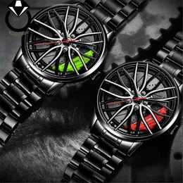 2022 Ny mode Black Car Wheel Design Quartz Watches Men Rim Hub Wheel Man Clock Relogio Masculino