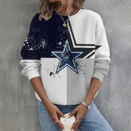 Star Print O-Ausschnitt Casual Sweatshirt Damen Hoodies Langarm Game Day American Football Grafik Sweatshirts Übergroße Tops 240229