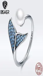 LuxuryBISAER 100 925 Sterling Silber Weibliche Meerjungfrau Schwanz Einstellbare Finger Ringe für Frauen Hochzeit Engagement Schmuck S925 GXR284282392
