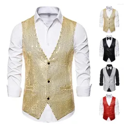 Herrvästar Performance Waistcoat Sequin Vest Bow Tie Set för män Retro Disco Groom Wedding Party With Shiny V Neck Special