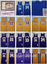 Mens 1996 Mitchell and Ness33 Kareem Abdul Jabbar Jersey 32 Johnson 34 Shaquille Oneal O Neal 44 Jerry West Yellow Purple Blue Thr9139365