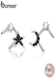 925 Sterling Silver Black Stone Moon Star Clips for Women and Men Punk Fashion Jewelry Bijoux Pendientes BSE387 2105123370674