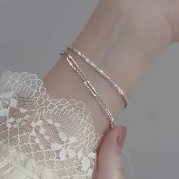 Pulseira cintilante Sier pura para Instagram feminino, design popular pequeno, leve, de alta qualidade, estilo simples, frio e elegante