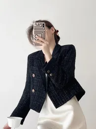 Damenanzüge Zoki Elegante koreanische Bürodame Tweed-Blazer Lässige Langarm-Frauen-Chic-Jacken Mode Lose Harajuku-Design-Anzugsmantel