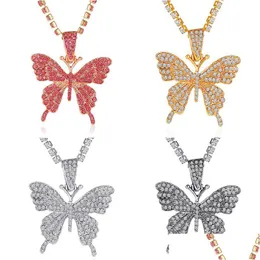 Hänge halsband Nya bling fjärilshalsband för kvinnor isade ut kristalldjur hänge kedjor flickor mode smycken gåva droppe deliv dhuhr