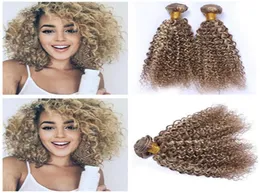 Kinky encaracolado piano 8613 cor misturada peruano cabelo humano pacote ofertas 3 pçs ombre marrom claro loira piano mix cor cabelo virgem we2546543