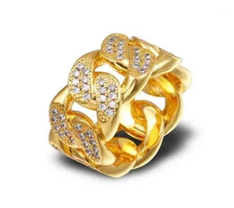 Anéis de casamento Hip Hop Mosaic Zircon Chain Ring para homens Design Men039s Cuban Gold Sliver Punk Ring12461294