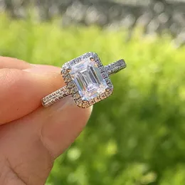 Ring Uxury Jewelry Real 925 Sterling Silver Emerlad Cut CZ 다이아몬드 파티 보석 여성 약혼 밴드 신부 링 세트 선물