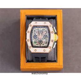 Lazer Milles Relógios de luxo Fantástico cheio de diamantes R a r Excelente estilo Relógios de pulso masculinos RM11 RM11-03 mecânico High-end bust down watch para homens à prova d'água