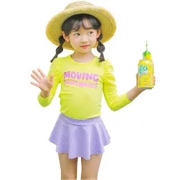Menina de banho duas peças terno protetor solar roupa de banho 19 anos crianças manga longa maiô 2023 criança bonito carta impressão beachwear maiô