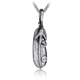 Pendant Necklaces Stainless Steel Eagle Claw Feather Necklaces Pendant Ancient Sier Necklace Women Men Nightclub Hip Hop Fashion Fine Dh6Ve