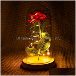 Ghirlande di fiori decorativi Romantico eterno fiore di rosa Vetro Er Bella e bestia Lampada a batteria a LED Compleanno San Valentino Madre Gi Dhsqn