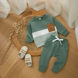 2st Winter Baby Tracksuit For Toddler Boys Outfits Contrast Color Long Sleeve Sweatshirts Tops Pants Clothes Set 240226