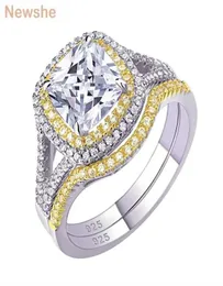 She 925 srebrny halo żółte złoto kolorowe pierścionek zaręczynowy zestaw ślubny dla kobiet 18CT CUT AAAAA CZ 2201214005962