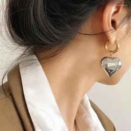 Hoop Earrings Minimalist Heart Earring Gold Silver Color Mixed Solid Metal Pendant Street Korean Jewelry Drop